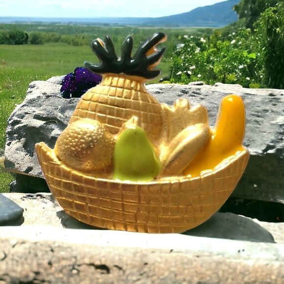 Tropical Fruit Salad Brooch Pin Gold Tone Pineapple Banana Pear Whimsical Enamel - Picture 15 of 16